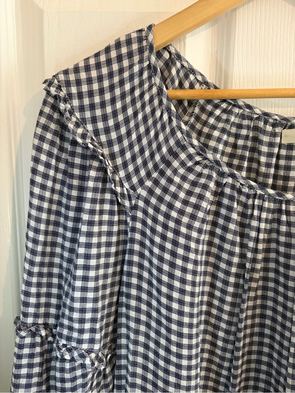 Max Studio Navy and White Gingham Long Sleeve Drop Waist Dress - Size L - Picture 6 of 9